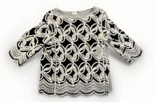 Kindred Anthropologie Black White Peasant Top Blouse Boho Embroidered Shirt P XL