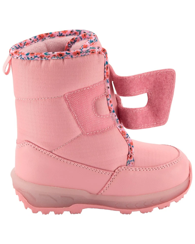 NUEVO Carter's Kids Rosa Pastel Floral Iluminado Correa Impermeable Media Bota de Nieve Foto 3 de 4