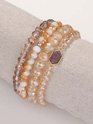 4pcs Brown Rhinestone Decor Beaded Bracelet Women Bracelet Stackable Bracelet