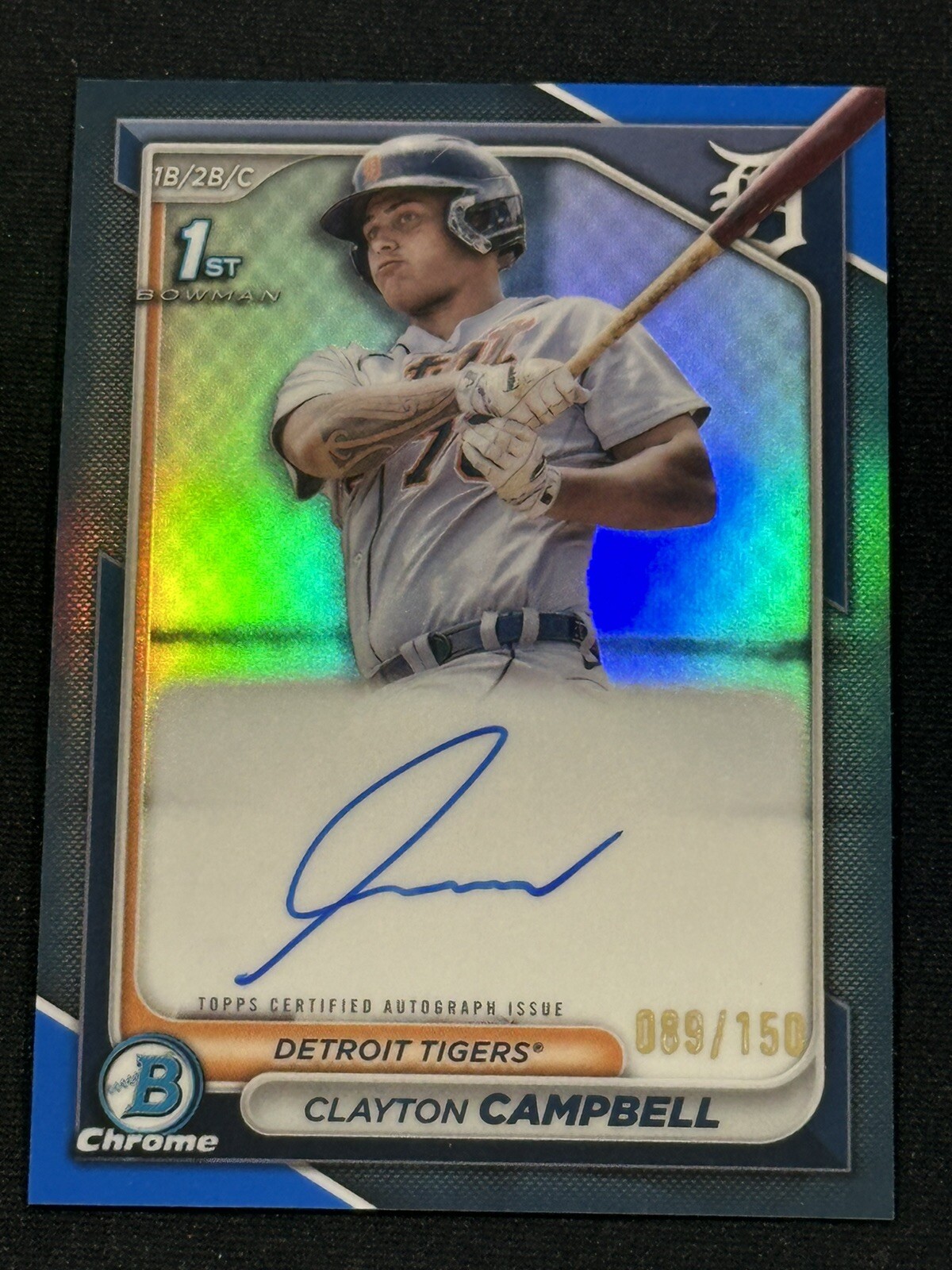 2024 Bowman Chrome Clayton Campbell #CPA-CCA Blue Refractor Auto /150 Tigers