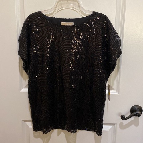 Michael Michael Kors Bluse Schwarz Allover Pailletten Kurzarm Gr. Medium Neu - Bild 9 von 9