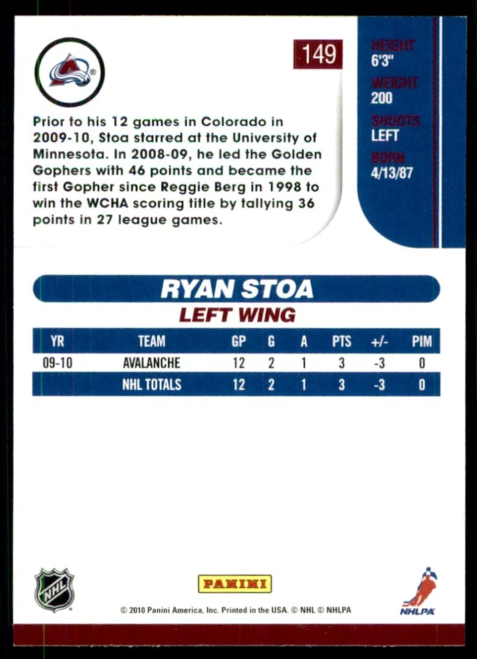 2010-11 Score Ryan Stoa #149 - Image 2 of 2