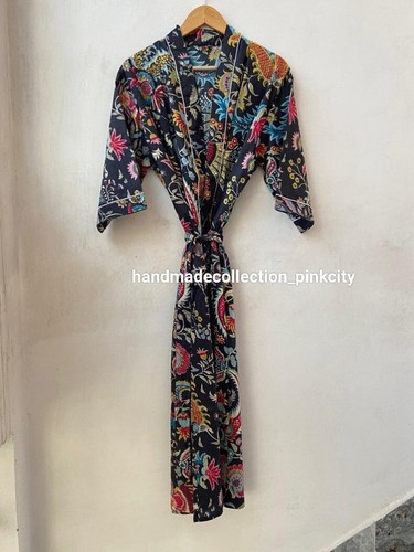 Mujeres indias Mukut Print Night Wear Kimono Albornoz Maxi Vestido Vestido Bata - Imagen 2 de 7