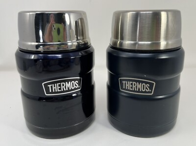 2 Thermos Stainless Steel Food Jars Midnight Blue One Shiny One Brushed Finish 