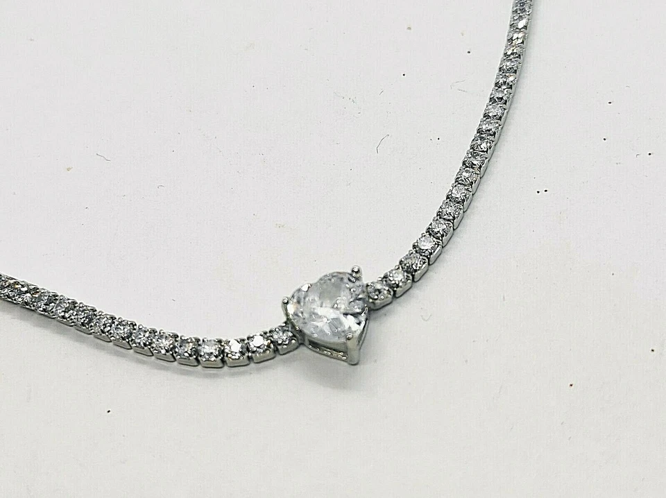 Choker collana tennis in Argento 925 zirconi bianchi e pietra BIANCA CUORE - Immagine 3 di 4