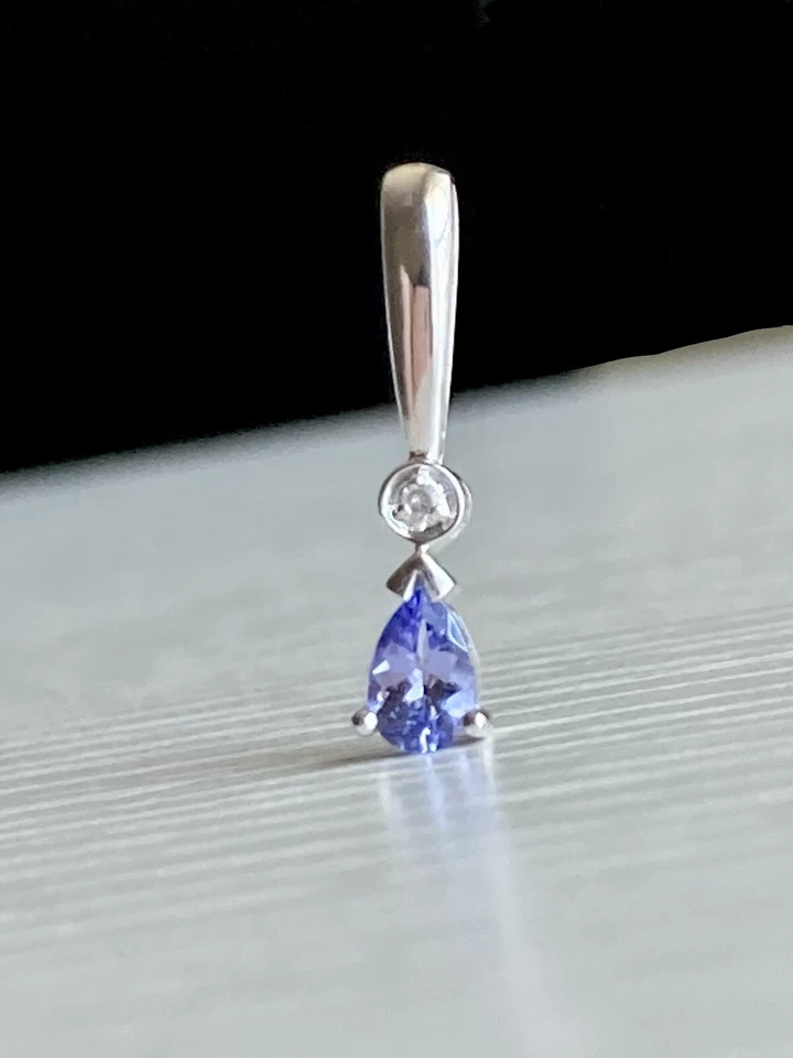10k White Gold Diamond Teardrop Tanzanite Prong Set 3/4” Pendant SUMAL Sri Lanka - image 4 of 4