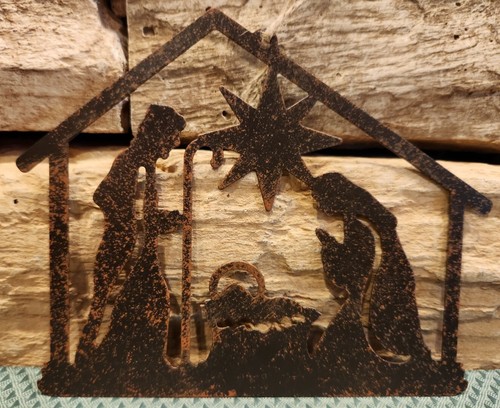 NEW! Nativity Manger Scene Baby Jesus Christmas Ornament Rustic Metal Laser Cut - Picture 9 of 10