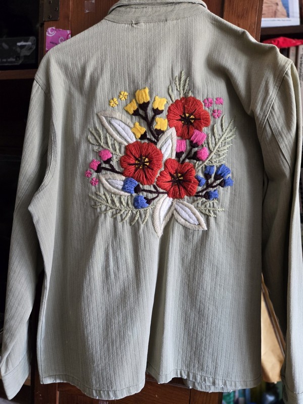 NEW PAPARAZZI EMBROIDERED BUTTON UP JACKET 4 POCKETS SAGE GREEN WOMEN'S XL
