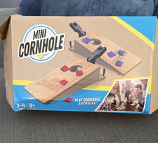 Mini Cornhole Wooden Tabletop Set, Natural Wood, 8 Red Blue Bean Bags