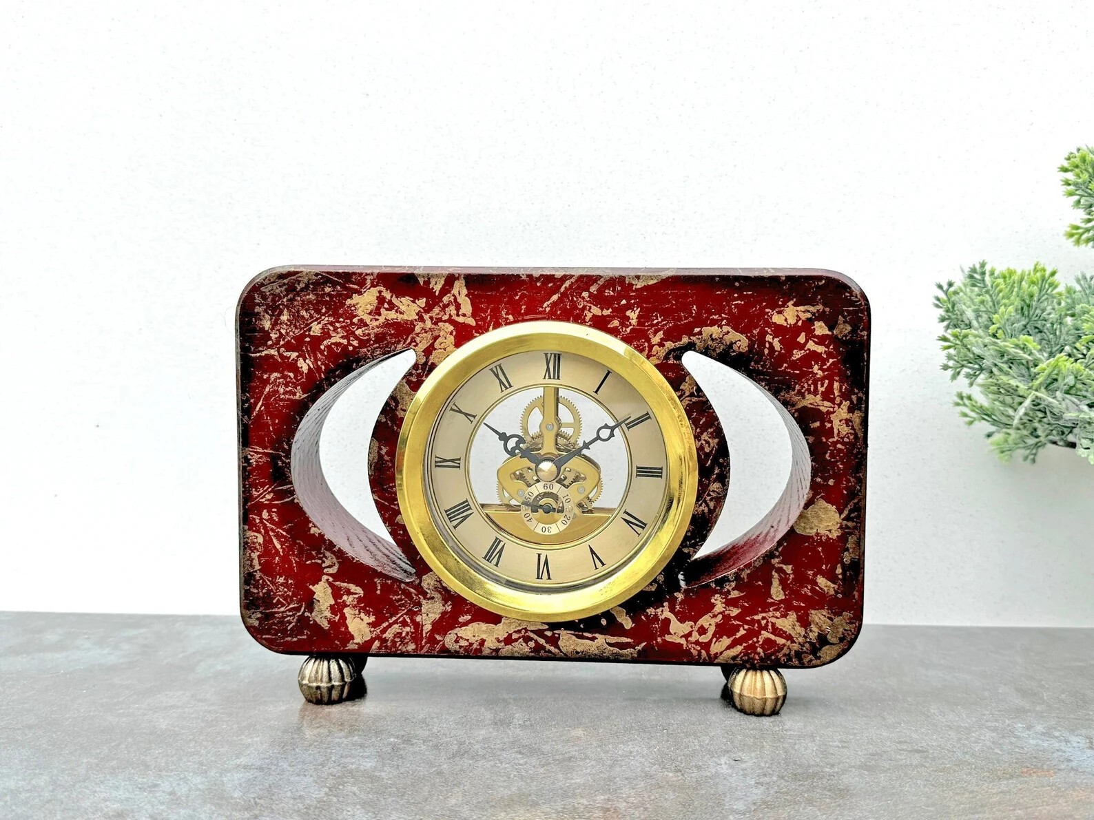 Vintage Skelett Kaminuhr Art Deco Stil Handarbeit Schreibtisch Regal Deko