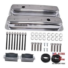 Polished Aluminum Short Valve Covers - Center Bolt - Finned Polished Aluminum Short Valve Covers - Center Bolt - Finned