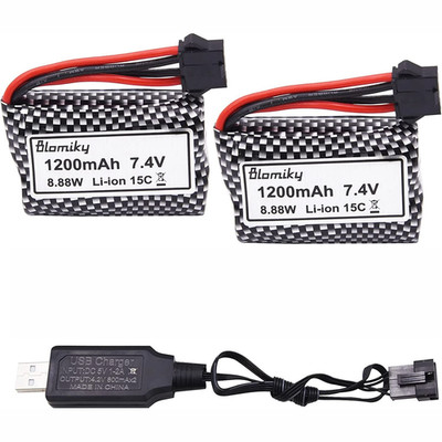 2Pcs 7.4V 1200mAh 15C Li-Ion Battery w/ SM-5P Plug for RC boat Huina 1575 1:14