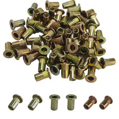 100 PCS M3 Rivet Nuts Zinc Plated Carbon Steel Threaded Insert Flat Head Kit