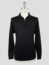 NEW KITON BLACK WOOL 14 MICRON SWEATER POLO EU 52 - US 42 - L KMZ39
