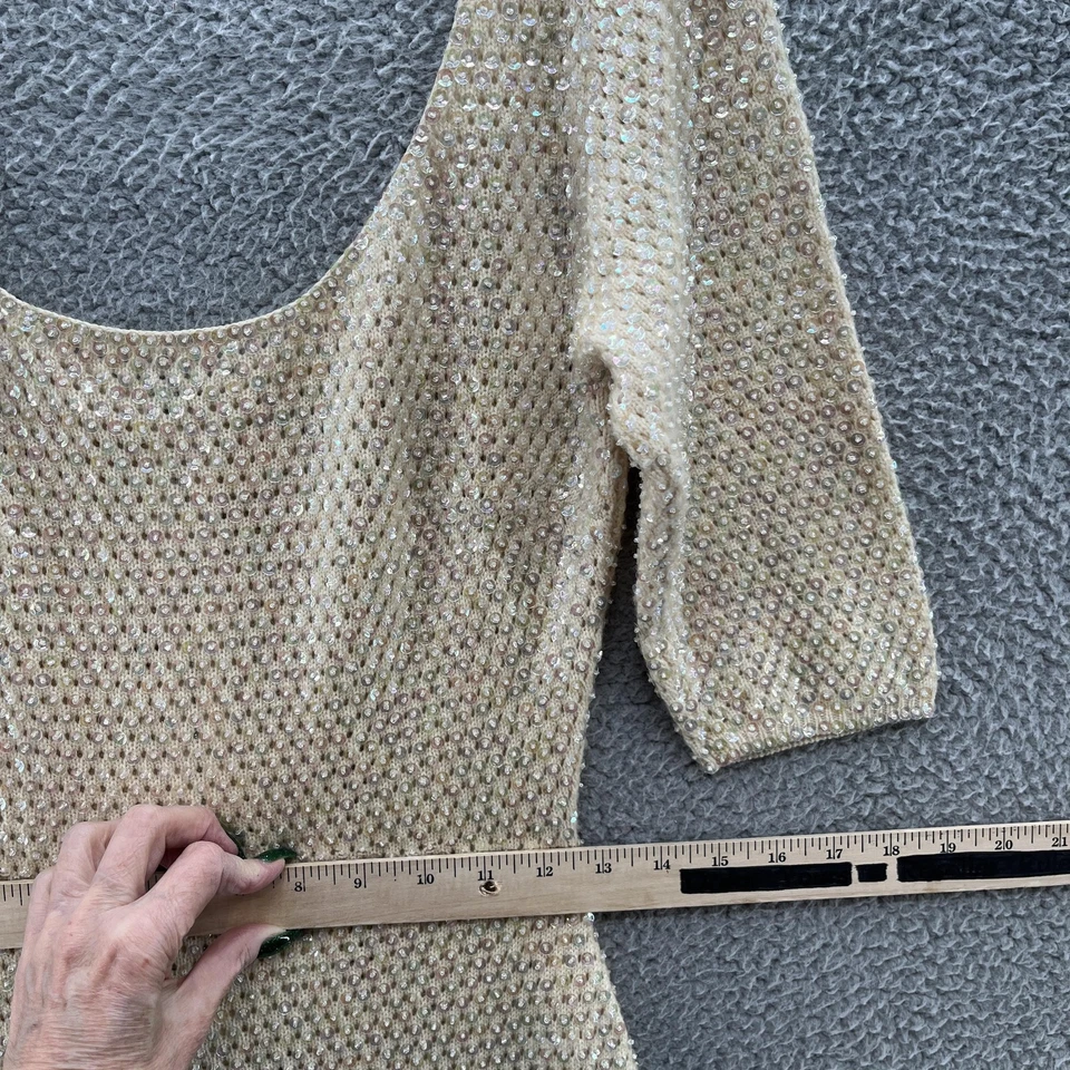 VTG Gene Shellys Dress Small Sequin Beaded Champagne Cocktail 60s Sweater Sheath - Image 4 of 4
