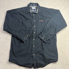Carhartt Mens XL Tall Black Flannel Lined Canvas Shirt Jacket Snap Front Plaid