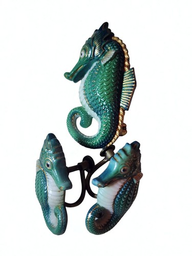 VTG Toshikane Japan Seahorse Brooch & Earrings Set Porcelain Enamel Screw Back - Picture 6 of 9