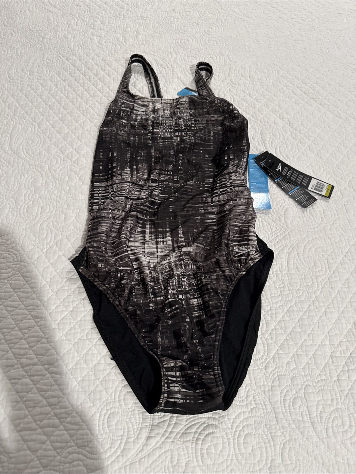 women SPEEDO black gray NEW NWT SWIM SWIMMING SUIT MSRP 48.00 Race 1 -14/40 #650