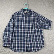 Duluth Trading Co Flannel Shirt Men's Large Blue Plaid Workwear Rugged Cabincore