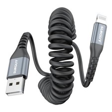 Coiled USB A to Lightning Cable, iPhone Charger Cord for CarPlay 4FT 2 Black