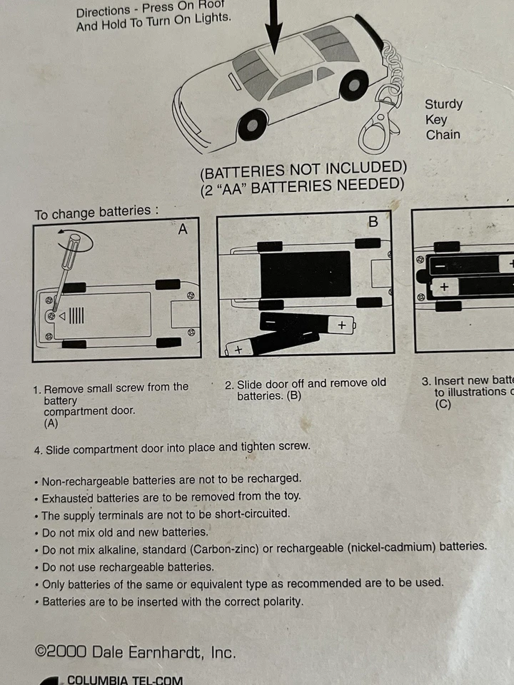 Dale Earnhardt De Colección Nuevo Sr #3 Goodwrench Linterna Llavero Nascar 2000 Columbia Foto 3 de 3