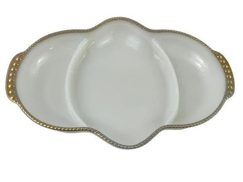 Vintage Milk Glass Anchor Hocking Fire King Divided Relish Dish