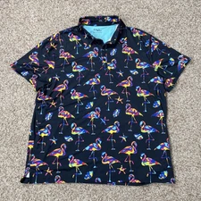 Birdie Bound Men's 2XL Shirt Black Golf Polo Performance Stretch Flamingo