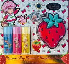 Strawberry Shortcake Set x3 lip Balm With Lip Balm holder keychain