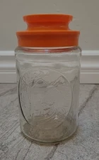 vtg Anchor Hocking Tang Jar bridge Clear Glass Canister Orange Lid Vintage