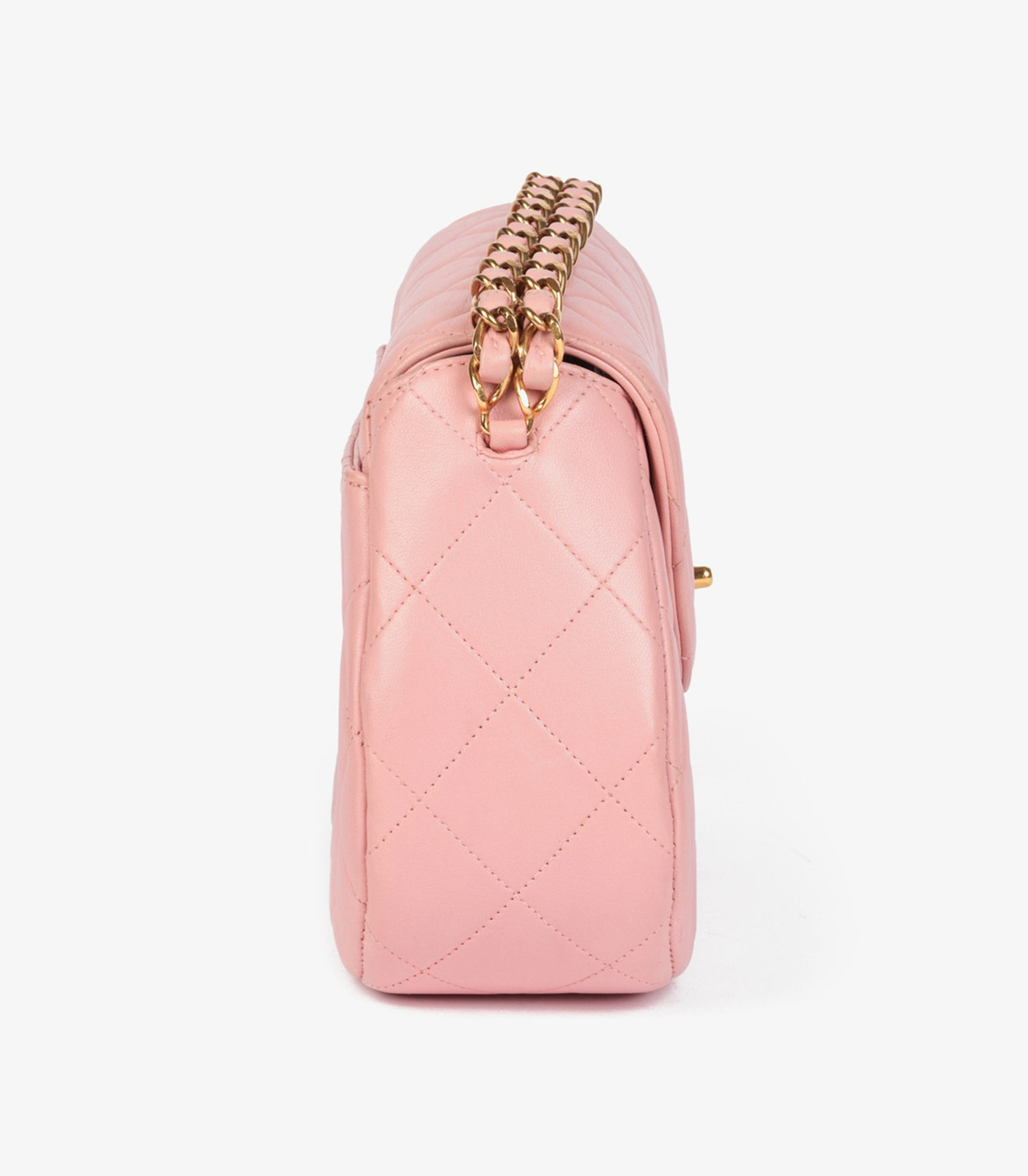 Chanel Pink Quilted Lambskin Leather Small Top Handle Classic Single Flap Bag image 5