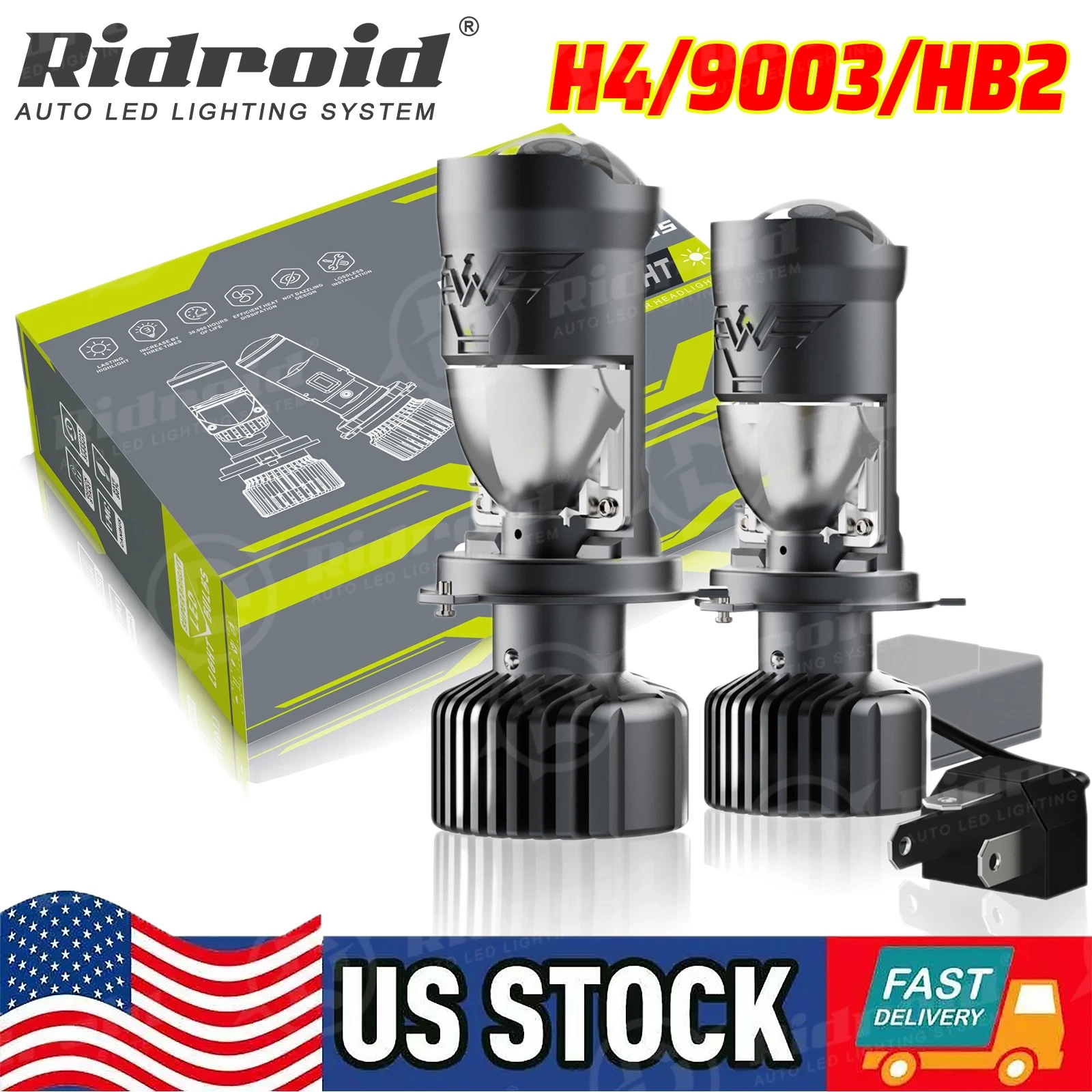 H4 9003 Mini Bi-LED Projector Lens 260W 80000LM Hi-Lo Headlight Kit Retrofit LHD