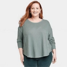 Knox Rose Dusty Green Ribbed Long Sleeve Top, Size XXL, NWT