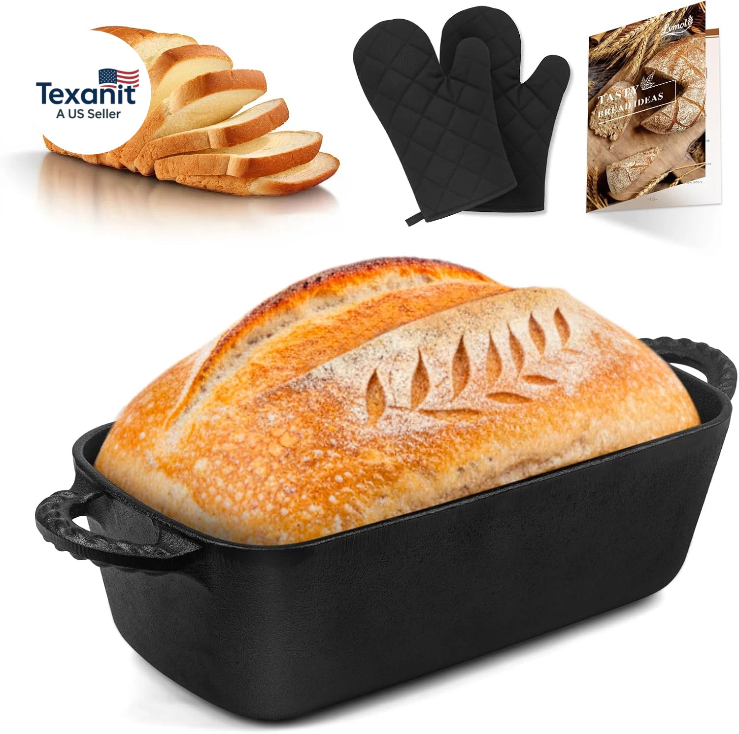 9.5×5 Inch Cast Iron Loaf Pan - Pre-Seasoned Sourdough Bread Baking Pan, Even He