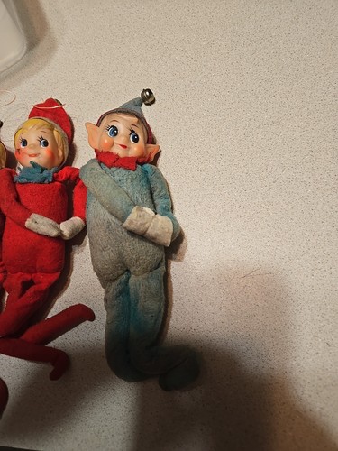 3 Mid Century MCM vintage Christmas elf dolls in red 12 inches Pixie VINTAGE Elf - Picture 3 of 10