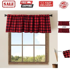 2 Pack Buffalo Check Plaid Window Valances Red and Black Farmhouse Design Win...