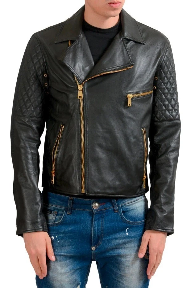 Versace Versus Men's Leather Zip Up Bomber Jacket US S IT 48 - product detail image 1