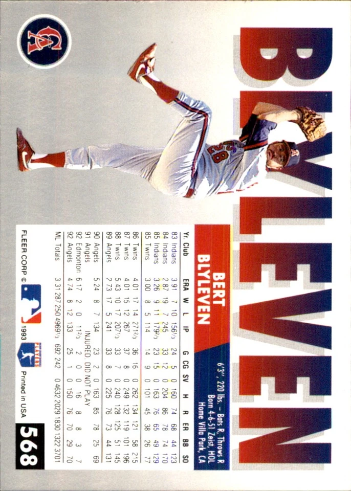 Bert Blyleven 1993 Fleer #568 California Angels FREE SHIPPING AutographDen - Image 2 of 2