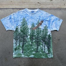 Vintage 90s Forest Nature AOP Mountains Eagle Trees T-shirt size XL USA Made