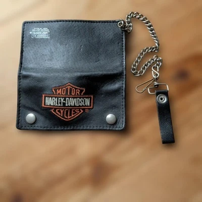 Portefeuille long vintage en cuir Harley-Davidson avec chaîne - Photo 1/4