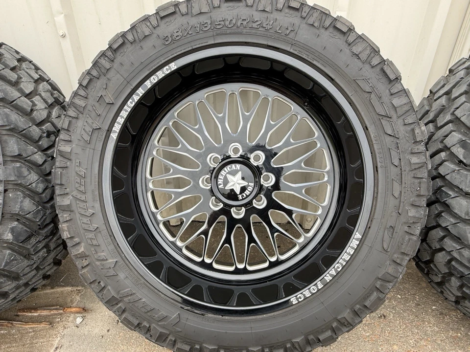 (4) 24x12 American Force N09 Extort Black & Milled Wheels, -40mm Offset, 8x170 - Image 4 of 4