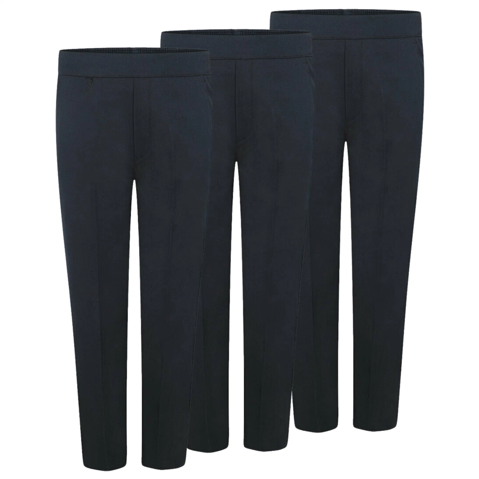 Boys Kids Uniform Pants Half Elastic Waist Pull Up Trouser School Wear Pack Of 3
