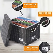 Decorative File Storage Box - Portable Home Filing System with Lid, Organizer Bi