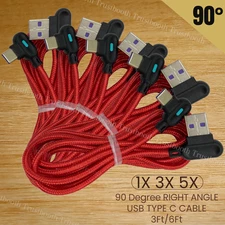 90 Degree Right Angle USB Type C Fast Charger Cable 3Ft 6Ft For Samsung Android
