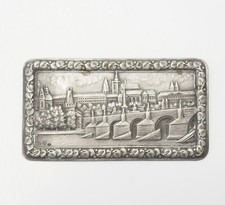 Prague Castle Czechia antique 800 silver rectangular relief signed brooch pin