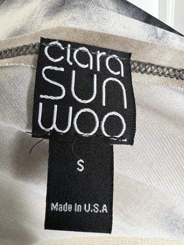 Clara Sun Woo Brown Gray Ombre Asymmetrical Short Dolman Sleeve Stretchy Top S - Picture 5 of 7