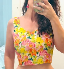 Sage the Label Top Cropped Floral Colorful Kidcore Size Small Anthropologie