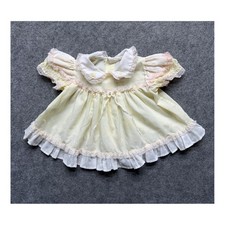Vintage Baby Girls Yellow Lace Trim Ruffle Dress Peter Pan Collar Swiss Dot