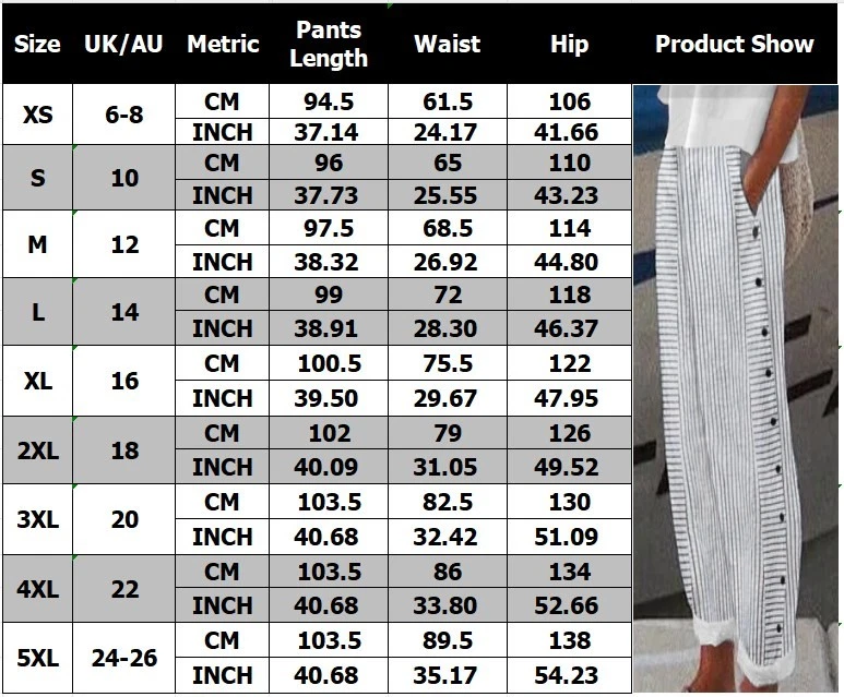 Womens Trousers Summer Elastic Waist Stripes Casual Loose Pocket Pants Plus Size - image 2 of 4
