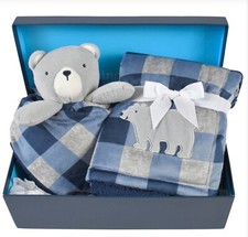 SOFT NEW 2 Piece Baby Boy Bear Lovey  XL Security Blanket Gift Set by Gerber