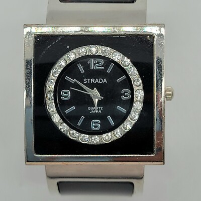 Strada Women Watch 33mm Black Square Dial Silver Tone Hinged